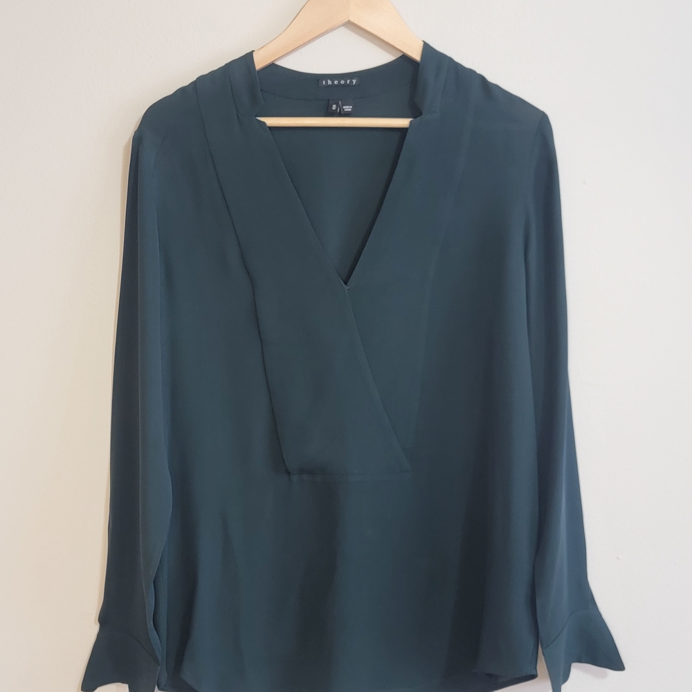 Theory 100% Silk Deep Teal Blouse